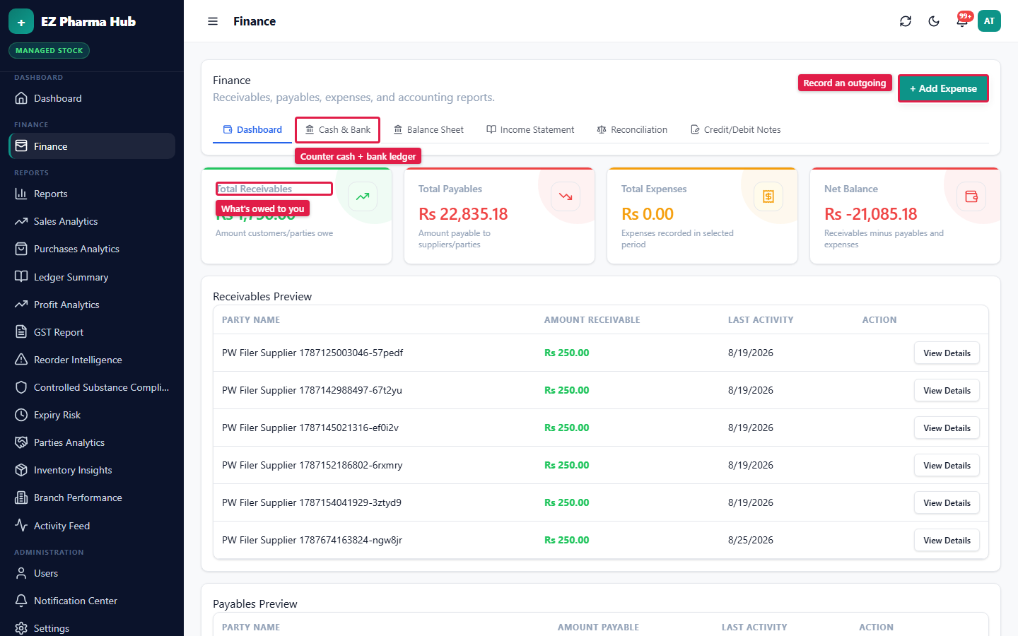 Finance dashboard