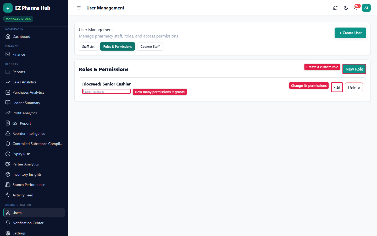Roles and permissions management